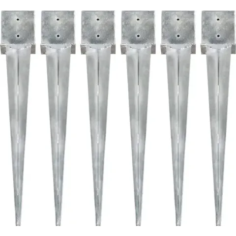 Grondpinnen 6 st 14x14x91 cm gegalvaniseerd staal zilverkleurig