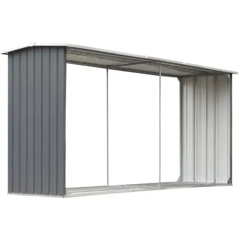 Haardhoutschuur 330x92x153 cm gegalvaniseerd staal grijs