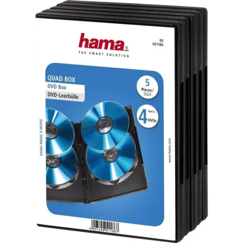 Hama Dvd Quad Box - 4 DVD's per hoes  / 5 stuks / Zwart