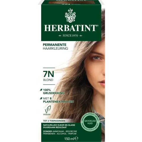 Herbatint 7N Blond – 100% biologische, permanente vegan haarkleuring – Met 8 plantenextracten– 150 ml