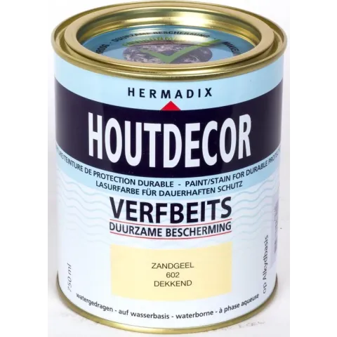 Hermadix Houtdecor Verfbeits Dekkend - 0,75 liter - 602 Zandgeel