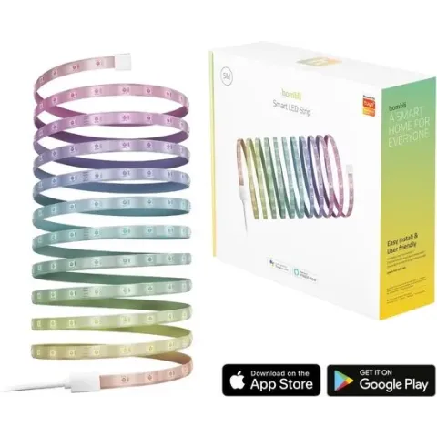 Hombli Smart LED Strip RGB – 5 Meter – Wit en Gekleurd Licht – RGB – Bediening met app of stem - Wifi