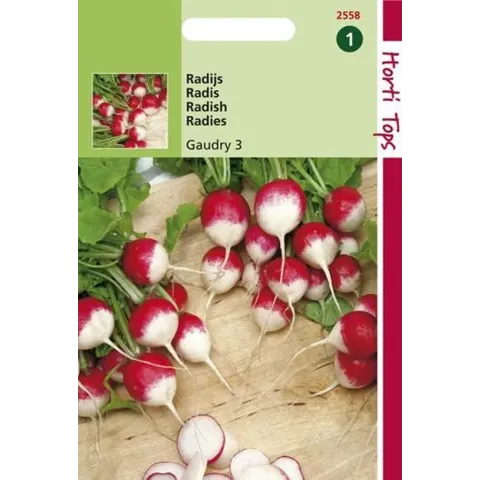 Hortitops Zaden - Radijs Gaudry 3, Ronde Rode Witpunt