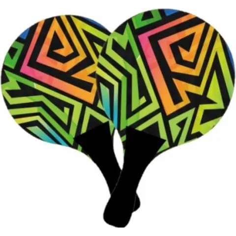 Houten beachball set graffiti print - Rackets/batjes en bal - Tennis ballenspel