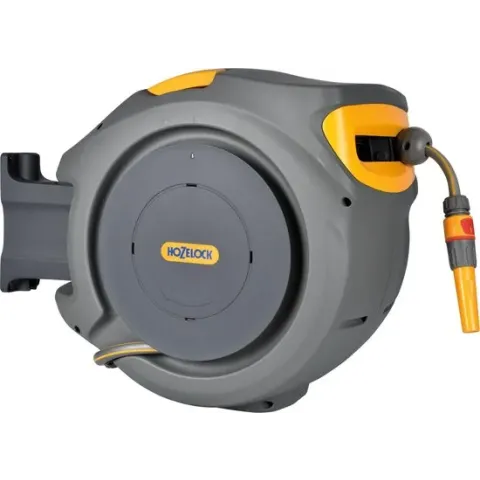 Hozelock Auto Reel 30 meter - zelfoprollende muurhaspel - met startset en tuinspuit - grijs