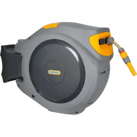 Hozelock Auto Reel 40 meter - zelfoprollende muurhaspel -  met startset en tuinspuit - grijs