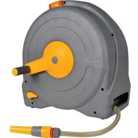 Hozelock Fast Reel muurhaspel, inclusief 40 meter (Ø 12,5 mm) slang, startset en tuinSpuit, grijs