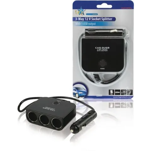 HQ - 3-Voudige Autoverdeelstekker 12v + USB - Zwart
