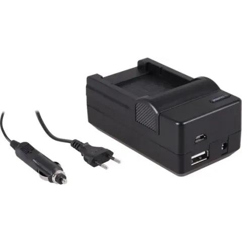 Huismerk 4-in-1 acculader voor Sony NP-FT1 accu - compact en licht - laden via stopcontact, auto, USB en Powerbank