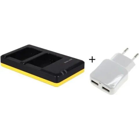 Huismerk Duo lader voor 2 camera accu's Canon LP-E10 + handige 2 poorts USB 230V adapter