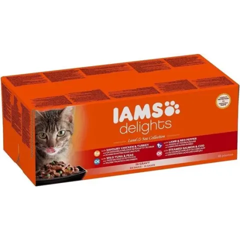 Iams Delights Land en Zee collectie in Jus - Kat - Natvoer - 48 x 85 gr