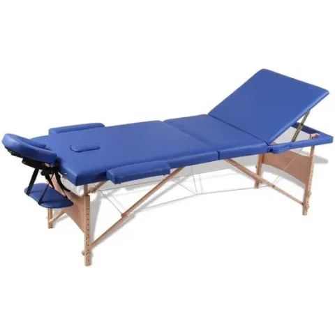 Inklapbare massagetafel 3 zones met houten frame (blauw)