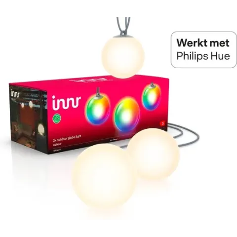 Innr slimme buitenverlichting bol color - werkt met Philips Hue* - 16 miljoen kleuren en alle wittinten - Zigbee smart outdoor globe - dimbaar en tunable - 3 pack