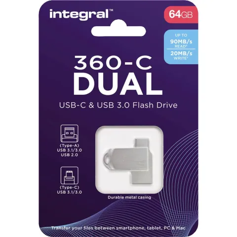 Integral 360-c Dual Usb-c & Usb 3.0 Stick, 64 Gb