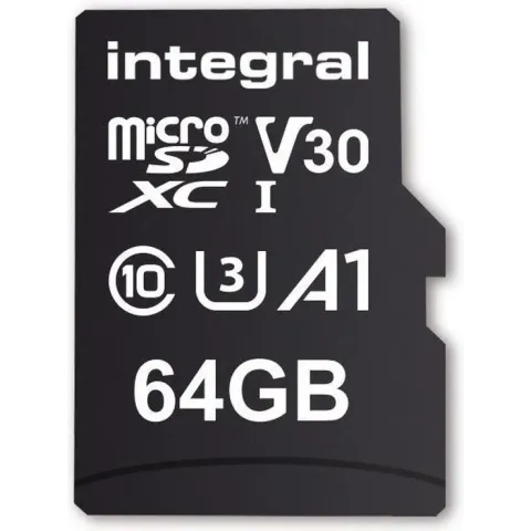 Integral INMSDX64G-100V30 64GB MICRO SD CARD MICROSDXC UHS-1 U3 CL10 V30 A1 UP TO 100MBS READ 45MBS WRITE flashgeheugen MicroSD Klasse 10 UHS-I