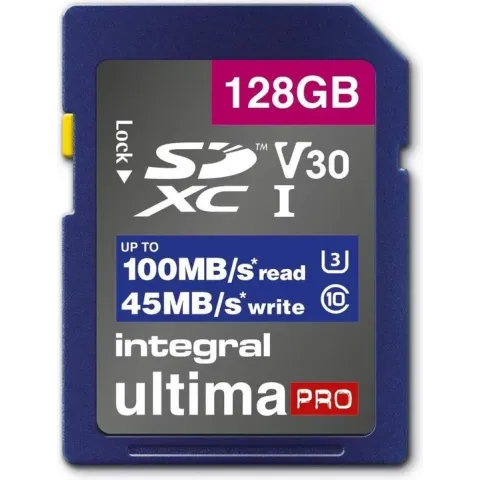 Integral INSDX128G-100V30 128GB SD CARD SDXC UHS-1 U3 CL10 V30 UP TO 100MBS READ 45MBS WRITE flashgeheugen UHS-I