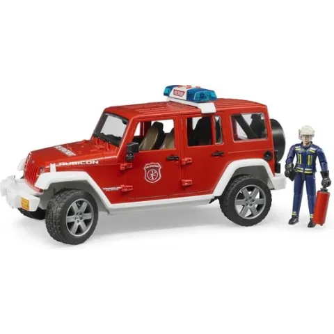 Jeep Wrangler Rubicon brandweerwagen met figuur Bruder
