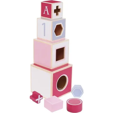 Jipy Houten Stapeltoren + 4 Blokken Roze