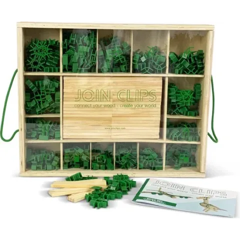 JOIN CLIPS®: BASIS SET - PRO STARTER EDITIE - 400 clips - 80 houten bouwplankjes - opbergkist - educatief en leerzaam