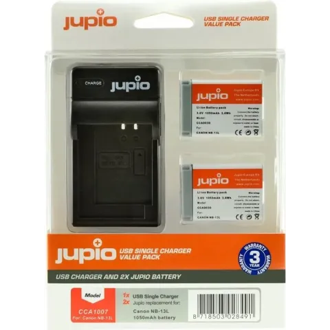 Jupio Kit: 2x Battery NB-13L + USB Single Charger