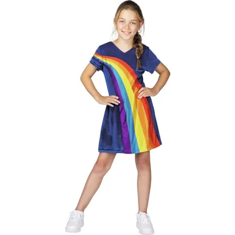 K3 verkleedkleding - jurkje regenboog blauw 3/5 jaar - Maat 116