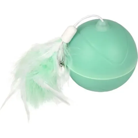 Kattenspeelgoed Led Bal Magic met veren - Groen - 7 cm