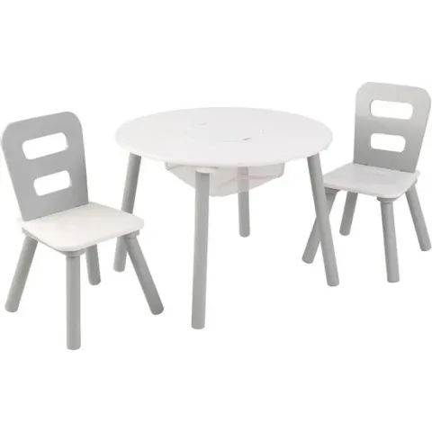 KidKraft Set met ronde opbergtafel en 2 stoelen - grijs en wit