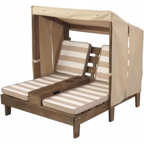 KidKraft Tweepersoons chaise longue - Voor kinderen - Met bekerhouders - Espresso/beige