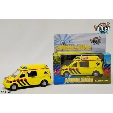 Kids Globe Ambulance met licht en geluid - Speelgoedvoertuig: 13 cm