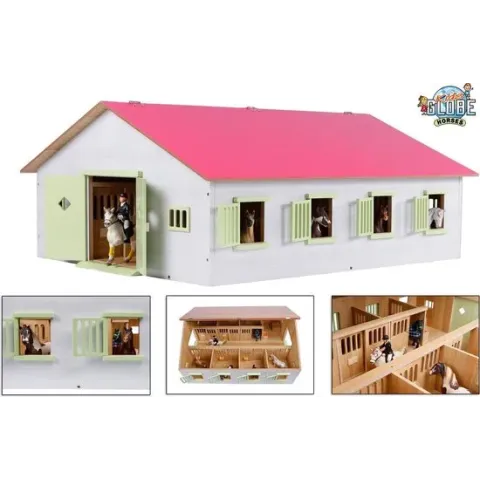 Kids Globe - Paardenstal met 7 boxen - Speelfigurenset - 73 x 60 x 38 - Schaal 1:24 (610189)