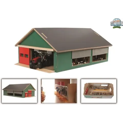 Kids Globe Stal met windbreekgaas: schaal 1:32 - Afmetingen 64 x 44 x 27 Cm