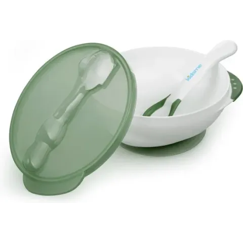 KidsMe Bakje met zuignap & lepel met thermometer - Grijs