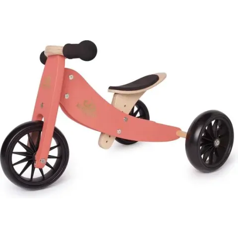 Kinderfeets houten driewieler loopfiets Tiny Tot 2-in-1 Koraal Roze