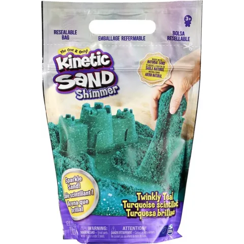 Kinetic Sand, zak met 907 g sprankelend blauwgroen, natuurlijk glinsterend zand om plat te drukken, te mengen en te vormen