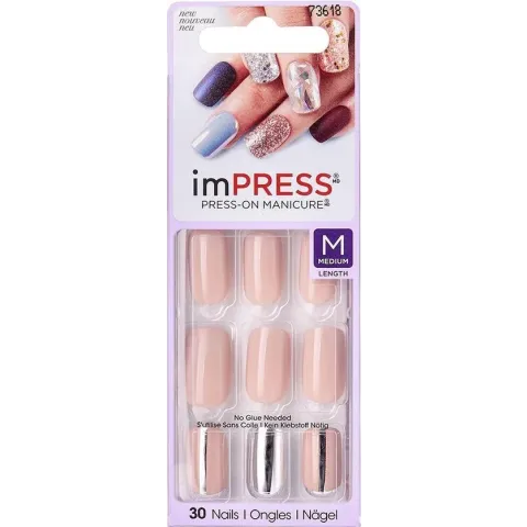 Kiss My Face - 73618 Impress Nails ( 30 Ks ) - Self-Adhesive Nails With Mid-Length Décor