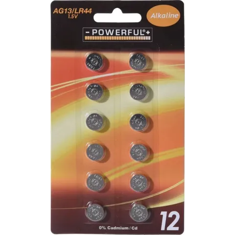 Knoopcel 1.5V AG13 - LR44/ L1154 Powerful Alkaline 12 stuks in blister
