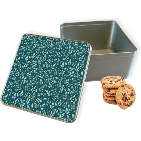 Koektrommel Blaadjespatroon Vierkant - Bewaarblik 20x20x10 cm
