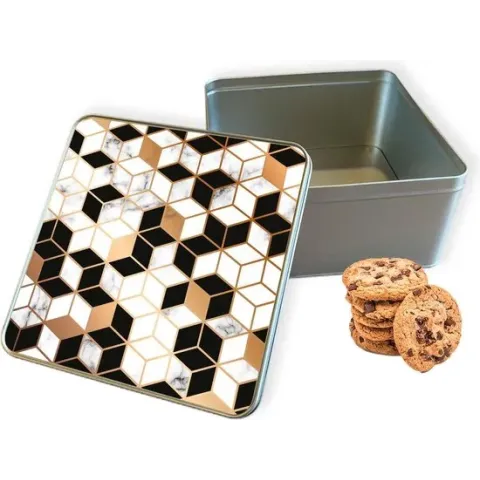 Koektrommel Black-white-gold Marble Vierkant - Bewaarblik 20x20x10 cm