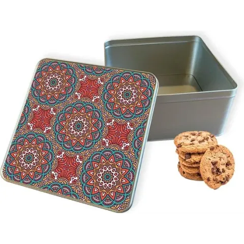 Koektrommel Orientaalse Mandala Vierkant - Bewaarblik 20x20x10 cm