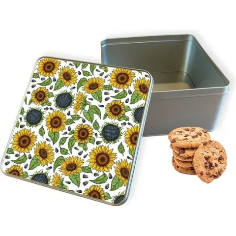 Koektrommel Sunflowers Vierkant - Bewaarblik 20x20x10 cm