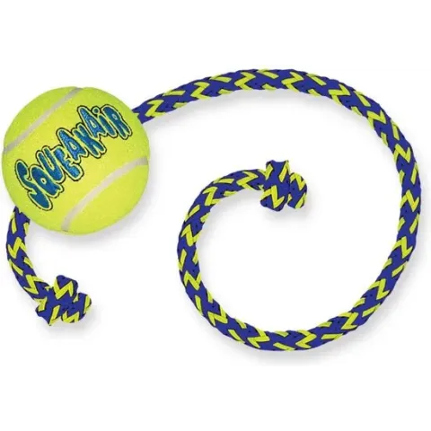 Kong Air Squeaker Bal Met Touw - M - 19.4 x 13.3 x 5.6 cm - Blauw