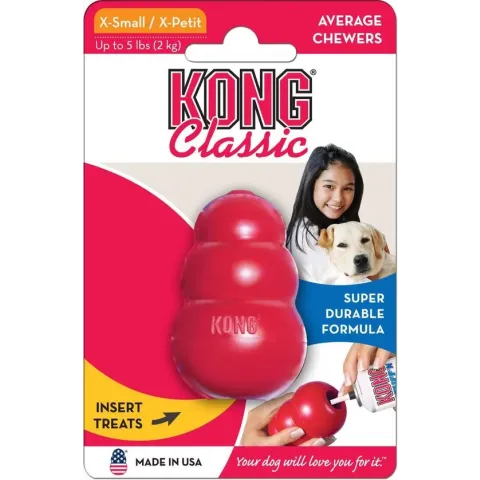Kong Classic - Zeer sterk Hondenspeelgoed - Vulbaar snackspeelgoed - Rood in XS tot XL - Geschikt voor gemiddelde kauwers - KONG CLASSIC ROOD XS
