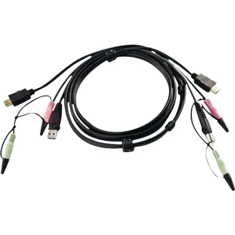 KVM Kabel 1x USB / 2x 3.5 mm Male / HDMI - 1x USB / 2x 3.5 mm Male / HDMI 2.0 m Grijs