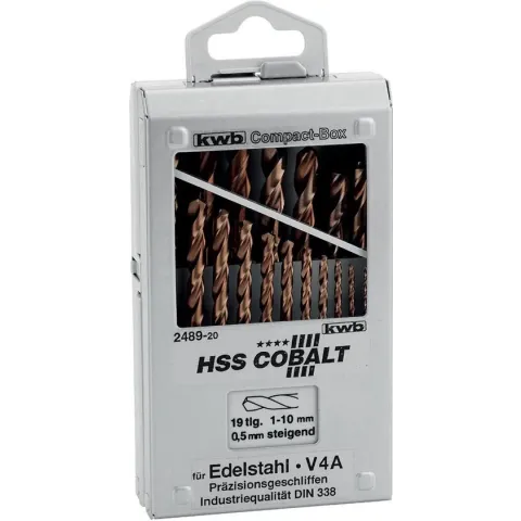 KWB HSS Cobalt Spirlboren - 1-10 mm - 19-delig