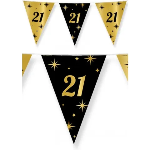Leeftijd verjaardag feest vlaggetjes 21 jaar geworden zwart/goud 10 meter