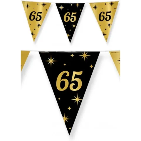 Leeftijd verjaardag feest vlaggetjes 65 jaar geworden zwart/goud 10 meter