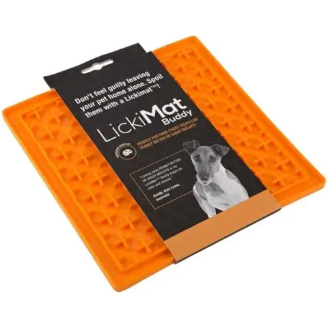 Lickimat Buddy | 2 stuks | Voermat | Slow feeder | Likmat | Voer | 20 cm groot | Oranje