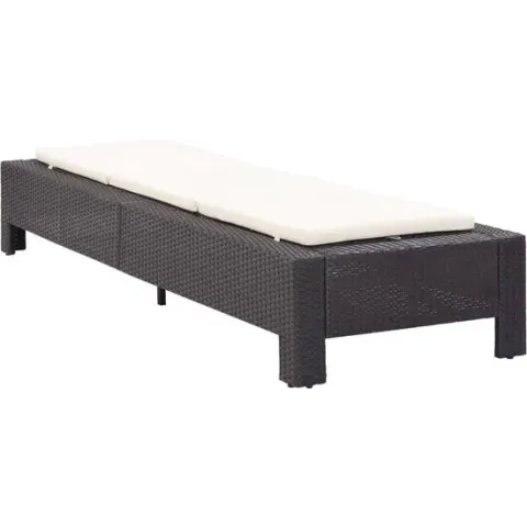 Ligbed met kussen poly rattan zwart
