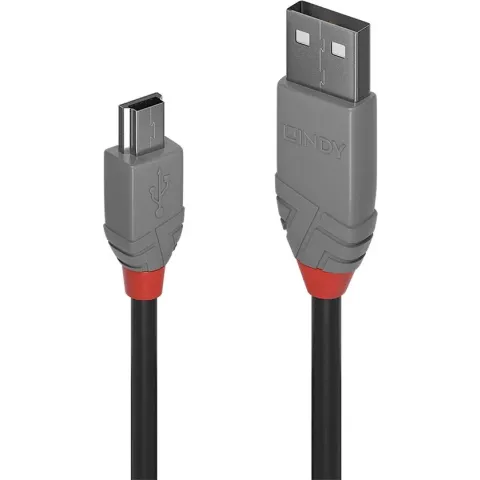 Lindy 36722 USB-kabel 1 m USB 2.0 USB A Mini-USB B Zwart, Grijs