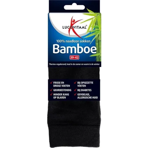 Lucovitaal Bamboe Sok - Lang Zwart - 39-42 1 Paar